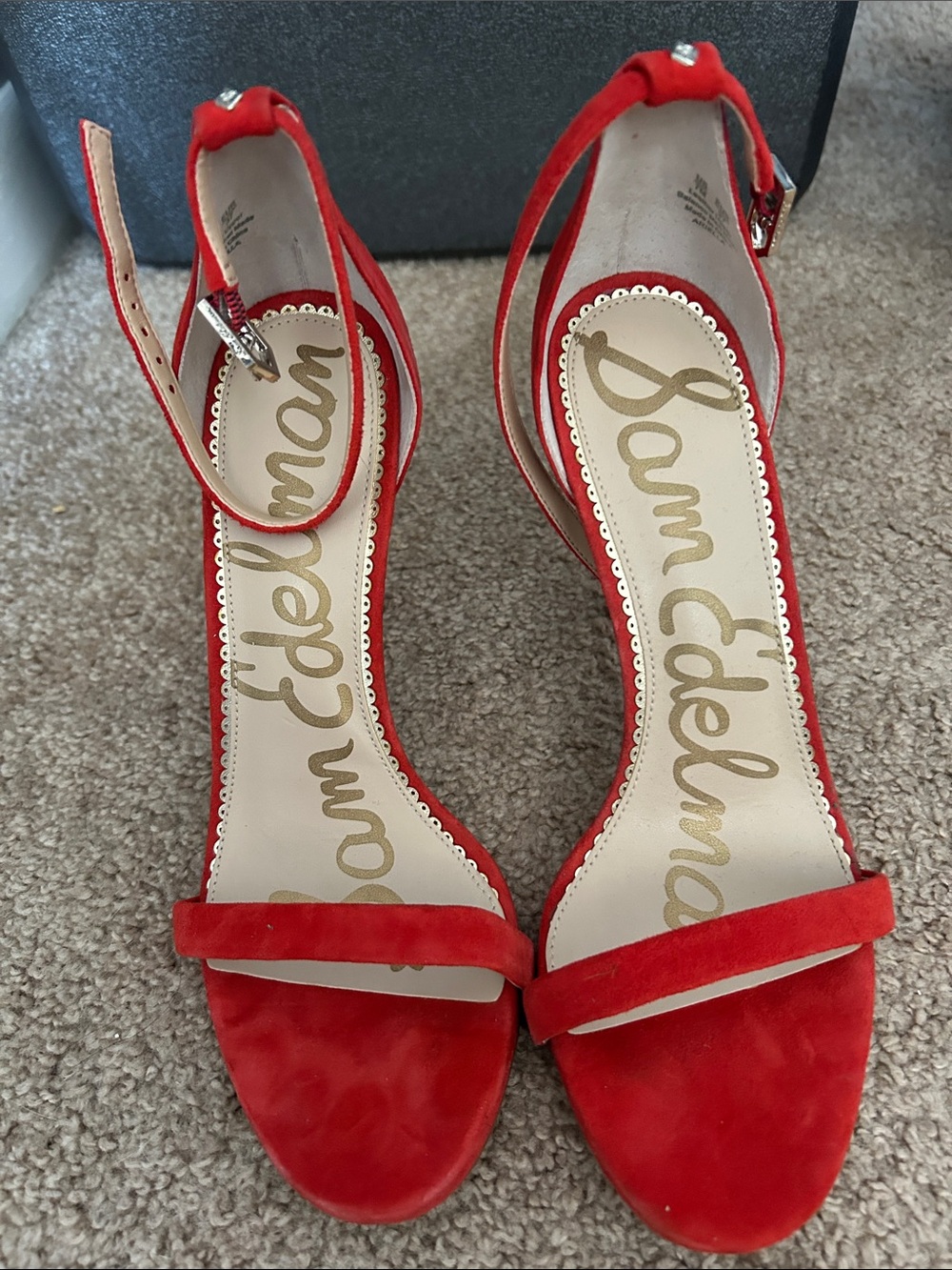 Sam Edelman Red Suede Open-Toe Ankle-Strap Heels